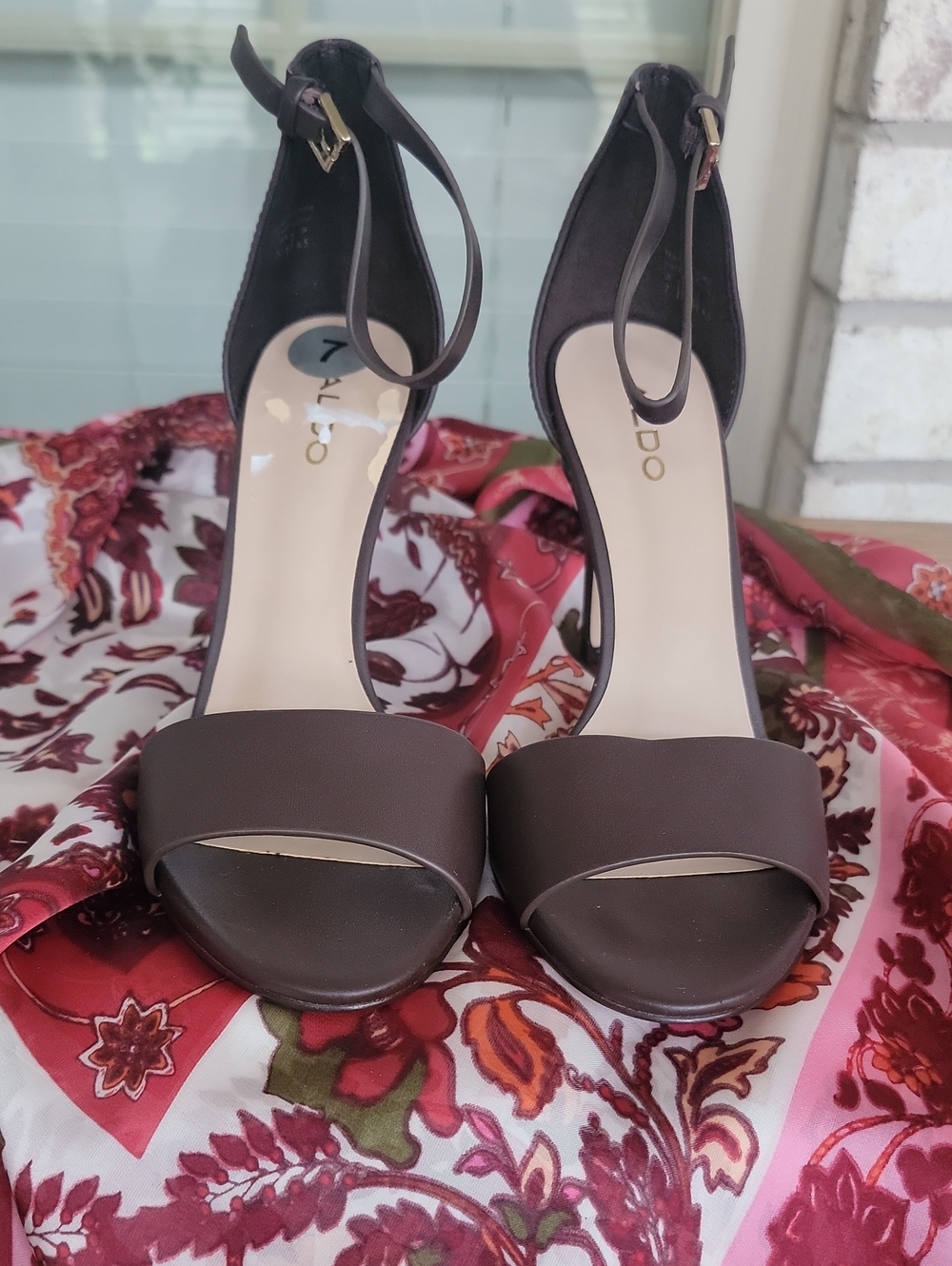 ALDO Dark Brown Open-Toe Ankle-Strap Heels